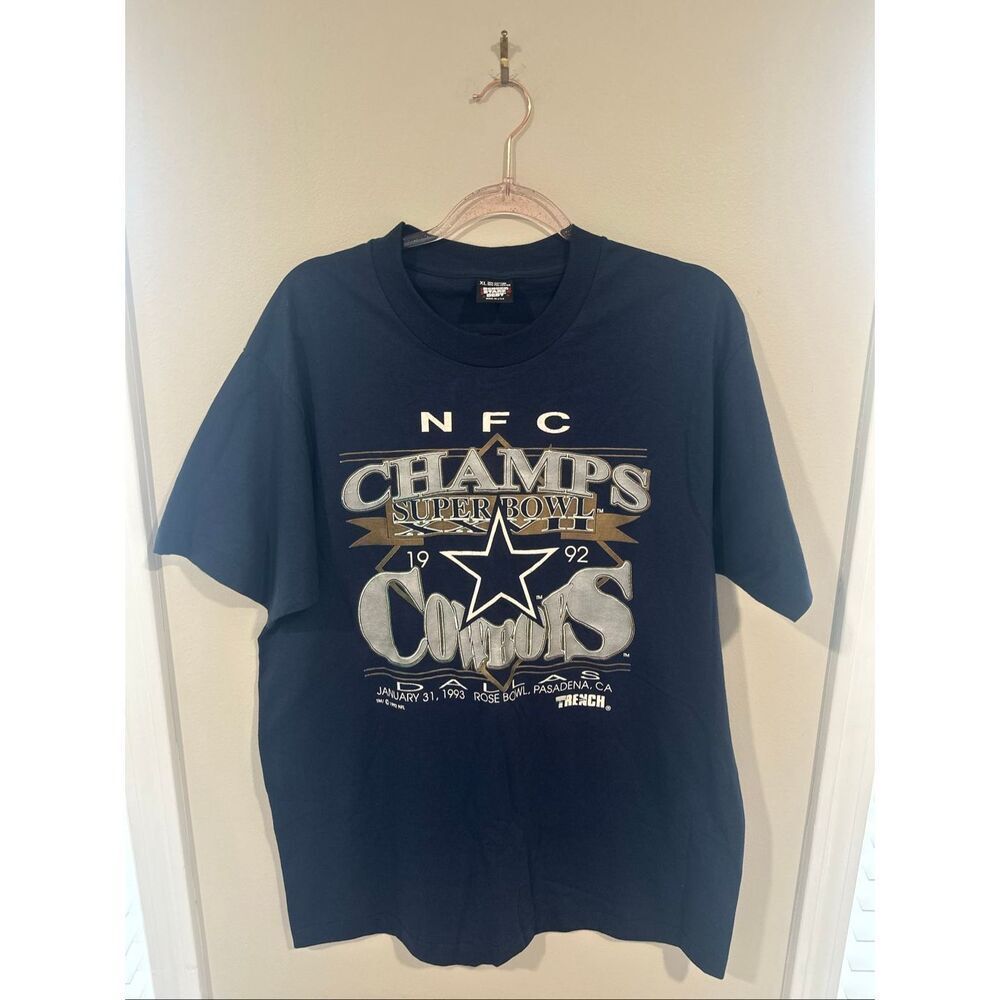 Vintage Dallas Cowboys Shirt Mens XL Blue NFC Champs Super Bowl Tee Screen Stars